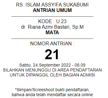 contoh kode pendaftaran RSI Assyifa Sukabumi
